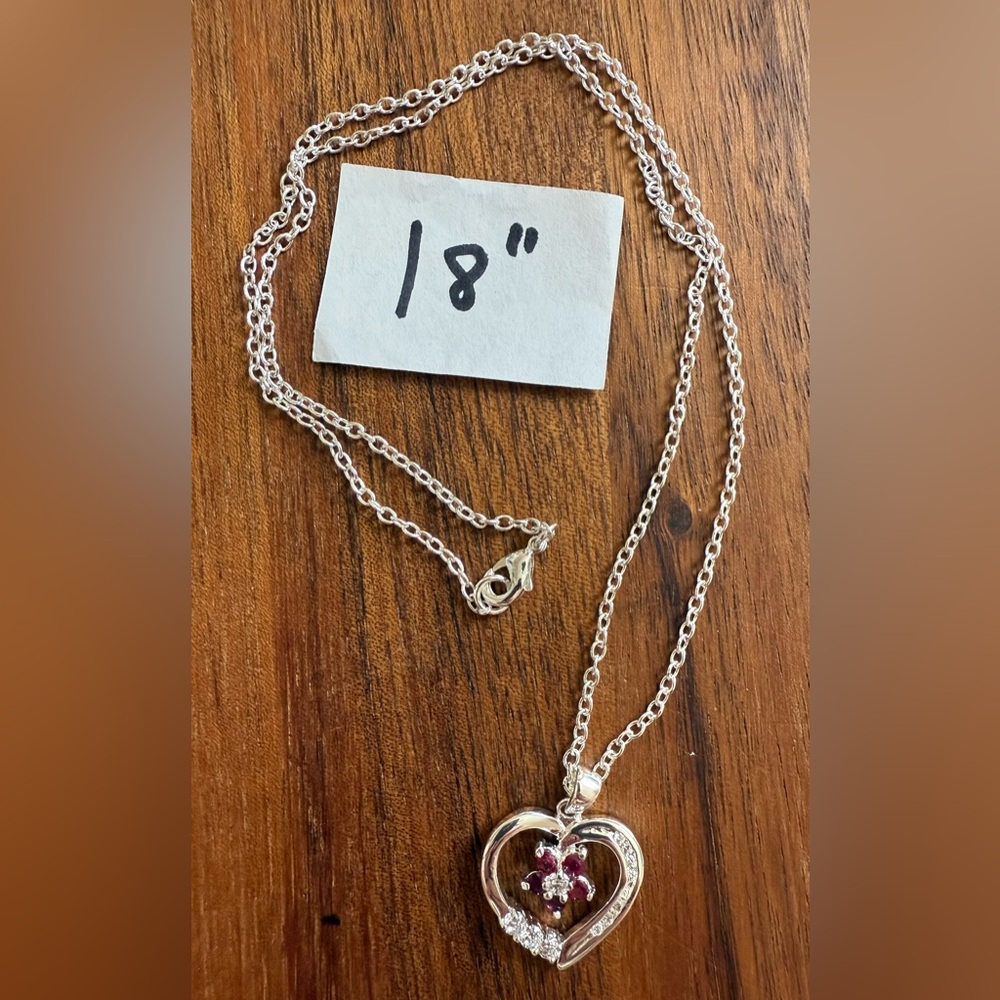 Silver Tone Heart Pendant Necklace with Purple Accents